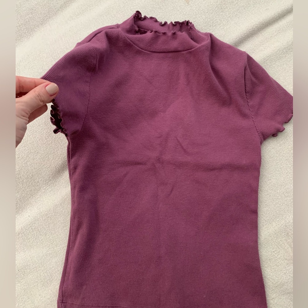 wonder nation Plum Ruffle Mock Neck Short Sleeve Top